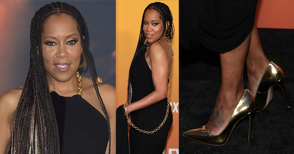 Regina King Brings Cool Twist to LBD With Gold Chain Halter Strap and ...