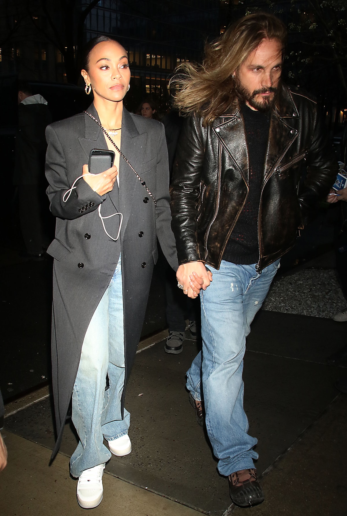 Zoe Saldana and Marco Perego head to The View in cool, casual outfits to discuss The Absence of Eden on March 28, 2024