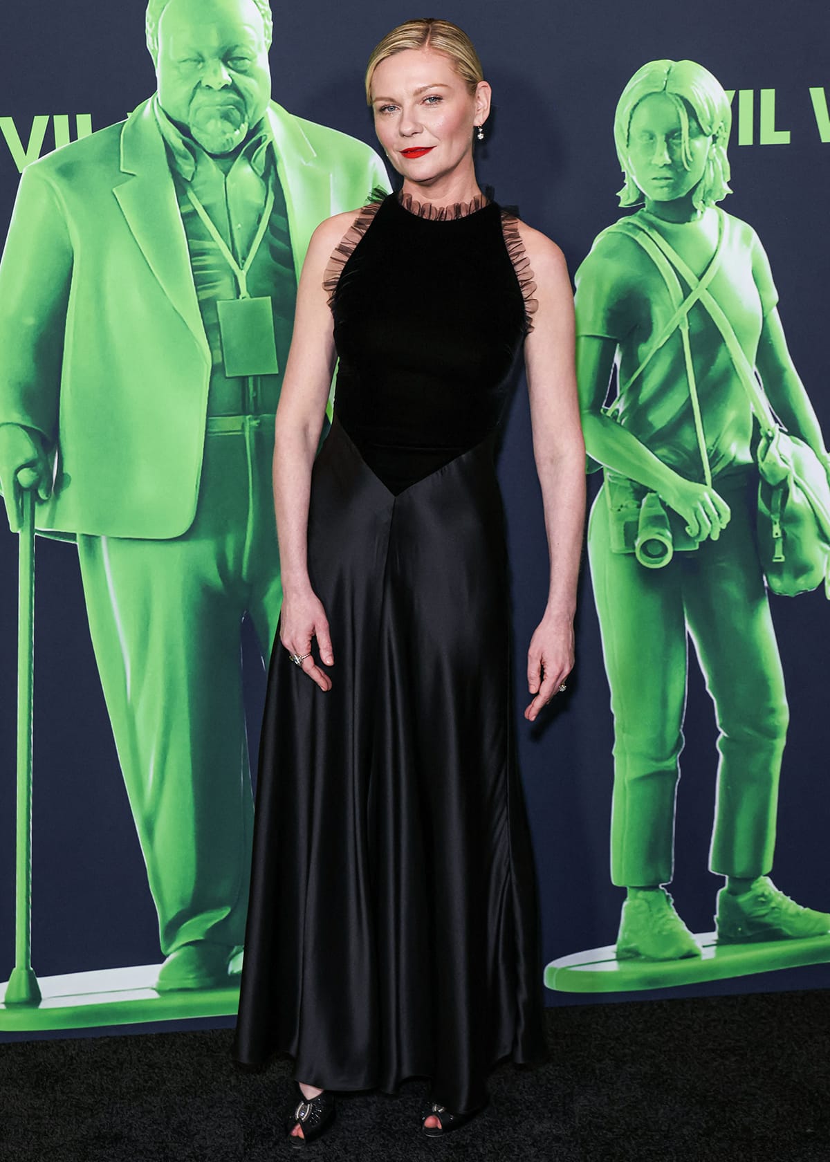Kirsten Dunst exudes sophistication in a sleek black Rodarte dress at the Los Angeles premiere of Civil War at the Academy Museum of Motion Pictures on April 2, 2024