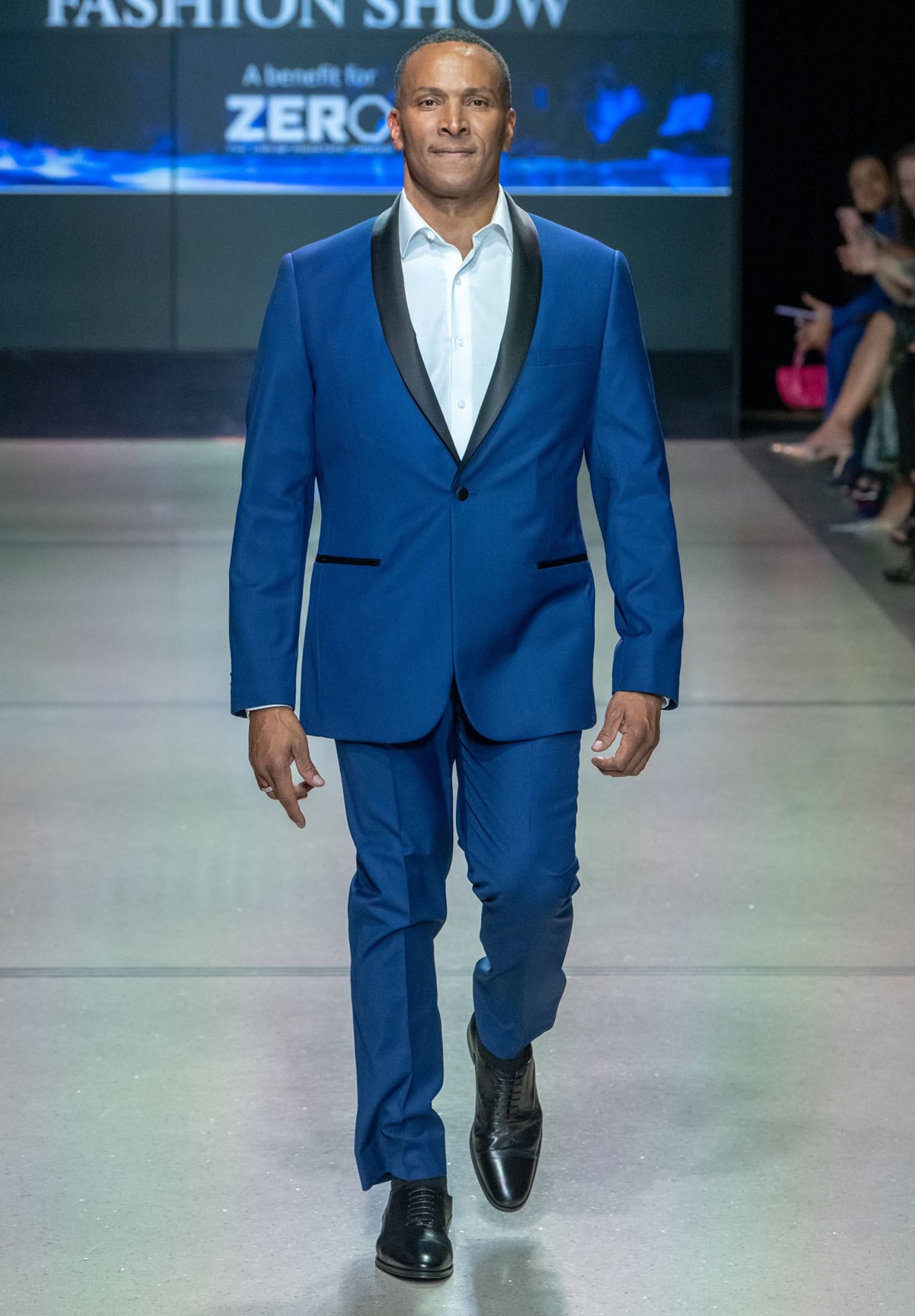 Mike Woods showcases Bruno Magli Collezione on the runway during the Seventh Annual Blue Jacket Fashion Show in New York City, February 2023