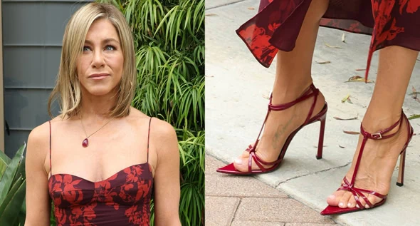 Jennifer Aniston Stuns in Fiery Red Reformation Dress and Strappy Red Heels at the Emmy FYC Event for Apple TV’s The Morning Show