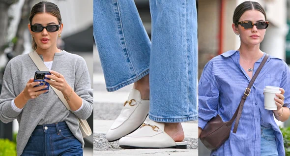 How Lucy Hale Elevates Summer Denim Outfit With Gucci Princetown Mule Slippers