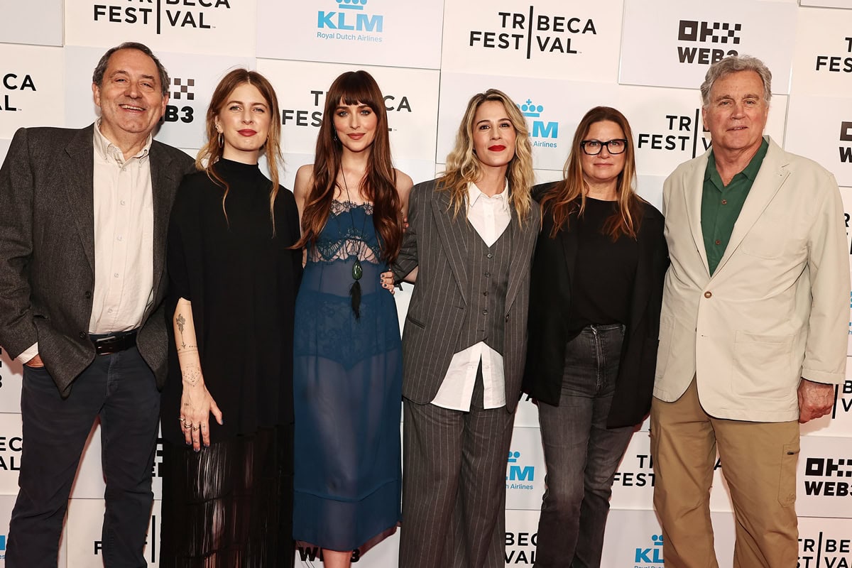 Michael Barker, Ro Donnelly, Dakota Johnson, Christy Hall, Emma Tillinger Koskoff, and Tom Bernard at the "Daddio" premiere during the 2024 Tribeca Film Festival