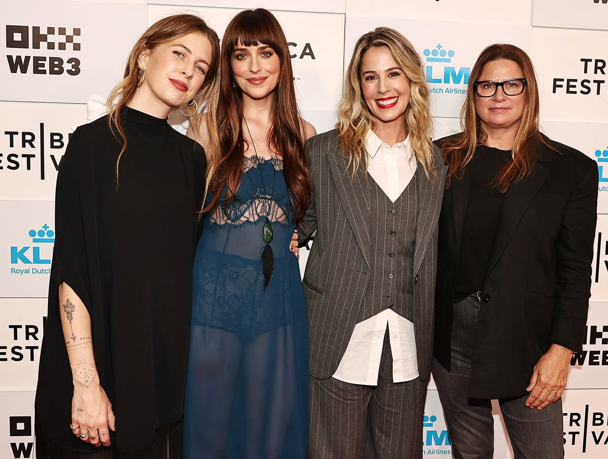 Ro Donnelly, Dakota Johnson, Christy Hall, and Emma Tillinger Koskoff attend the "Daddio" Premiere