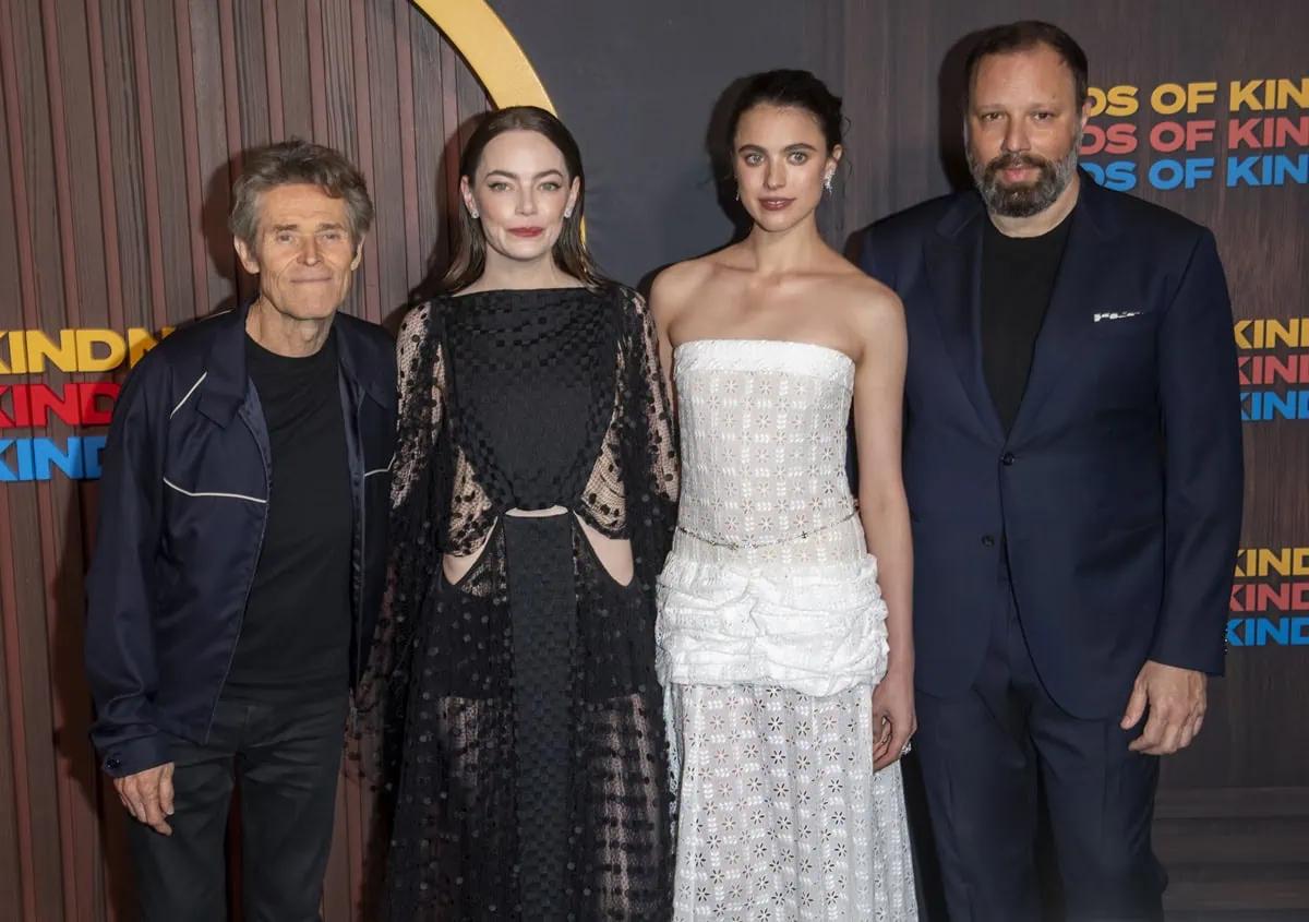 Willem Dafoe, Emma Stone, Margaret Qualley, and Yorgos Lanthimos attend the "Kinds Of Kindness" New York Premiere at Museum of Modern Art on June 20, 2024 in New York City