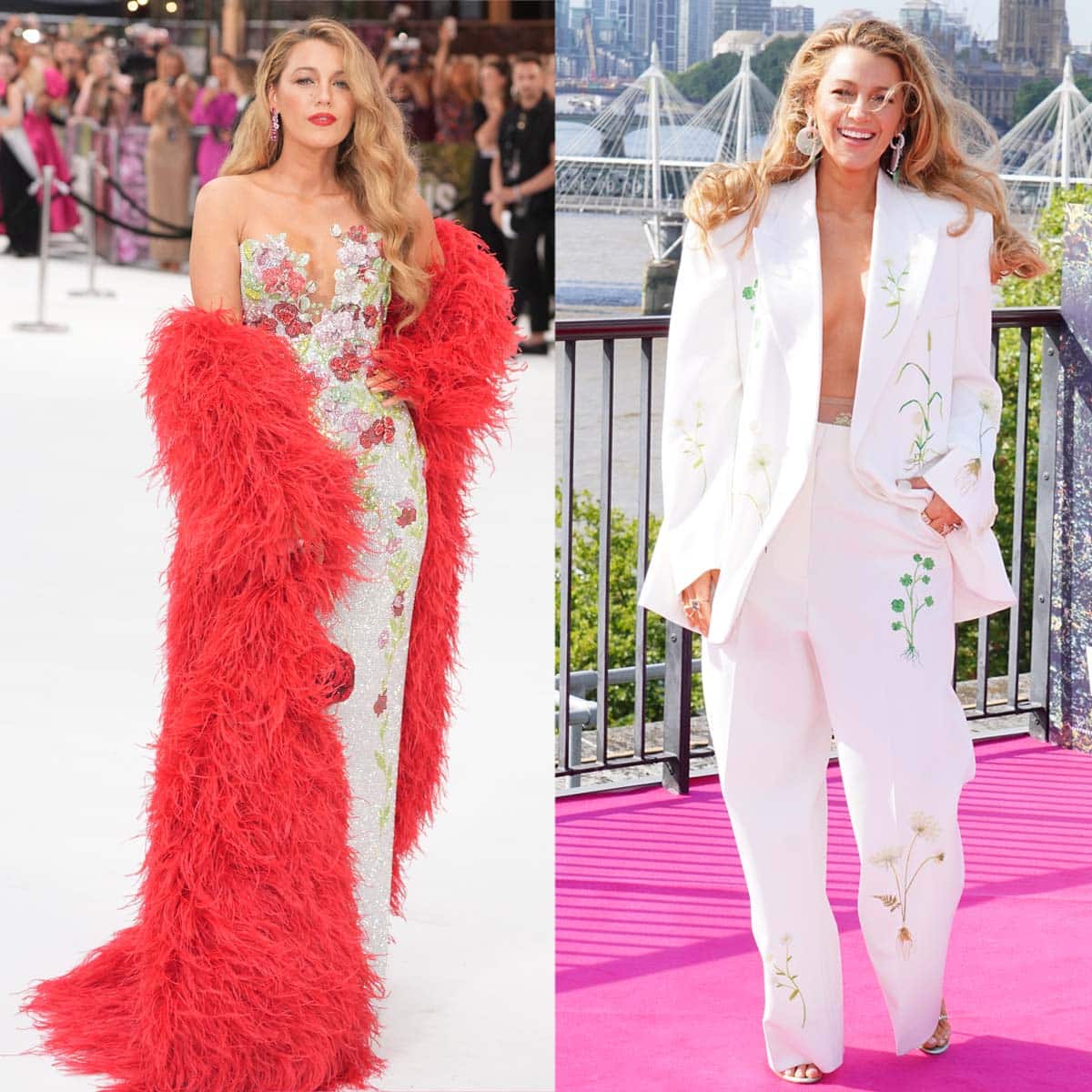 Blake Lively continues her winning floral style streak as she attends the London photocall and premiere of her latest romantic drama movie It Ends with Us