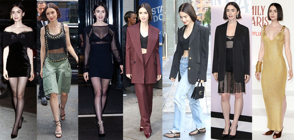 Lily Collins promotes the second part of Emily in Paris Season 4 in chic corpcore and edgy-romantic looks