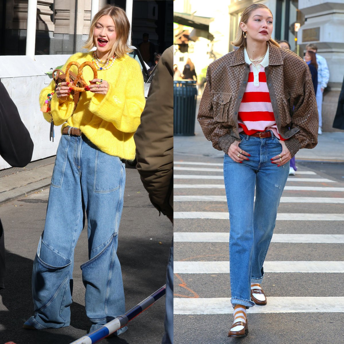 Gigi Hadid is seen filming a commercial for cosmetics brand Maybelline in Downtown, Manhattan