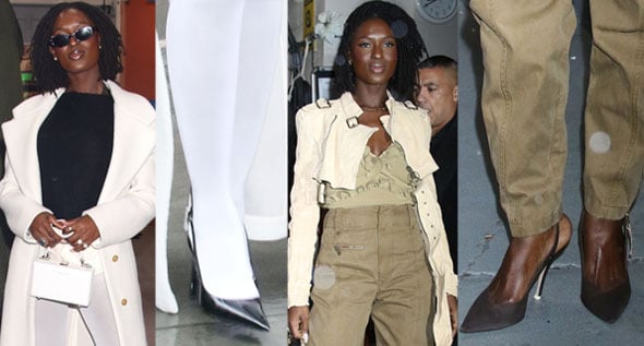 Jodie Turner-Smith Turns Heads in Edgy Winter Chic: White Diaper Shorts, Tights, and Slingback Pumps