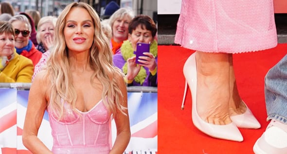 Amanda Holden Stuns in Pink Sequined David Koma Dress and Louboutin Heels, Defying Winter’s Chill