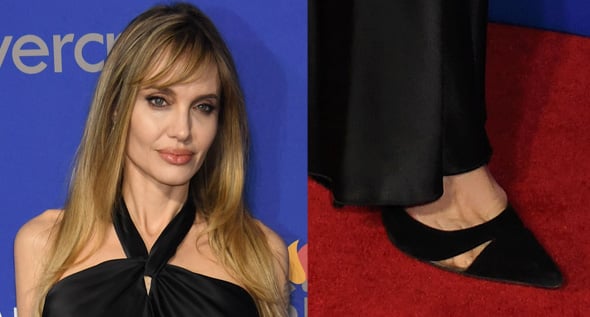 Angelina Jolie Kicks Off Awards Season in Style: Side-Swept Bangs, Black Halter Dress & Aquazzura Pumps