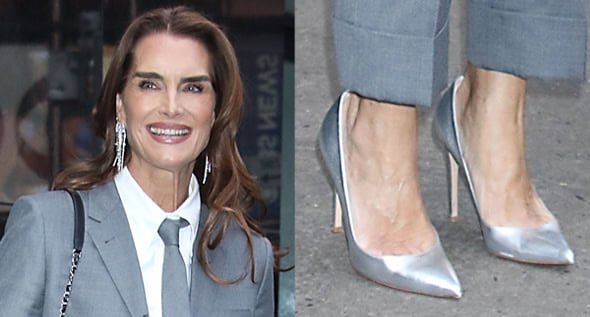 Power Dressing: Brooke Shields Wows in a Gray Thom Browne Suit and Silver Metallic Pumps