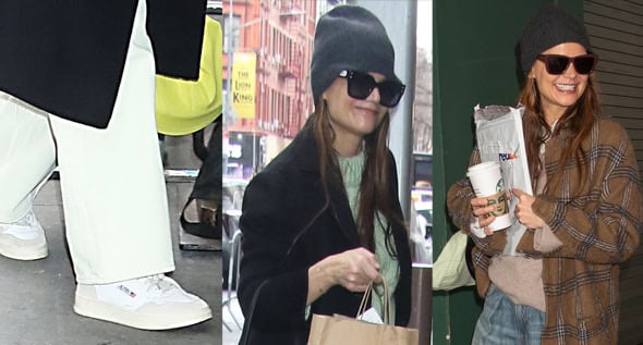 Katie Holmes Brightens Winter Street Style With Spring Pastels, Baggy Pants, and Autry Sneakers