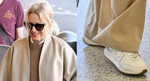 Naomi Watts’ Chic Winter Airport Look: Cozy Neutrals and Vegan Loci Sneakers