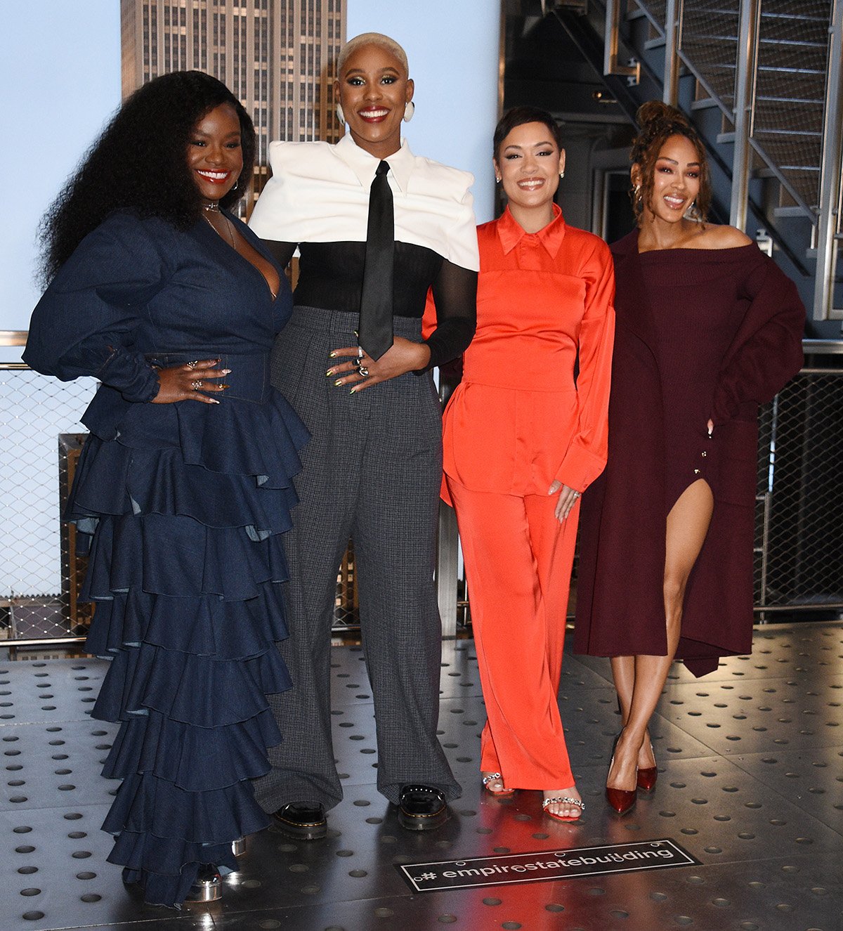 Harlem 3 cast, Shoniqua Shandai, Jerrie Johnson, Grace Byers, and Meagan Good, visit The Empire State Building to celebrate the Season 3 premiere of their Amazon Prime Video drama