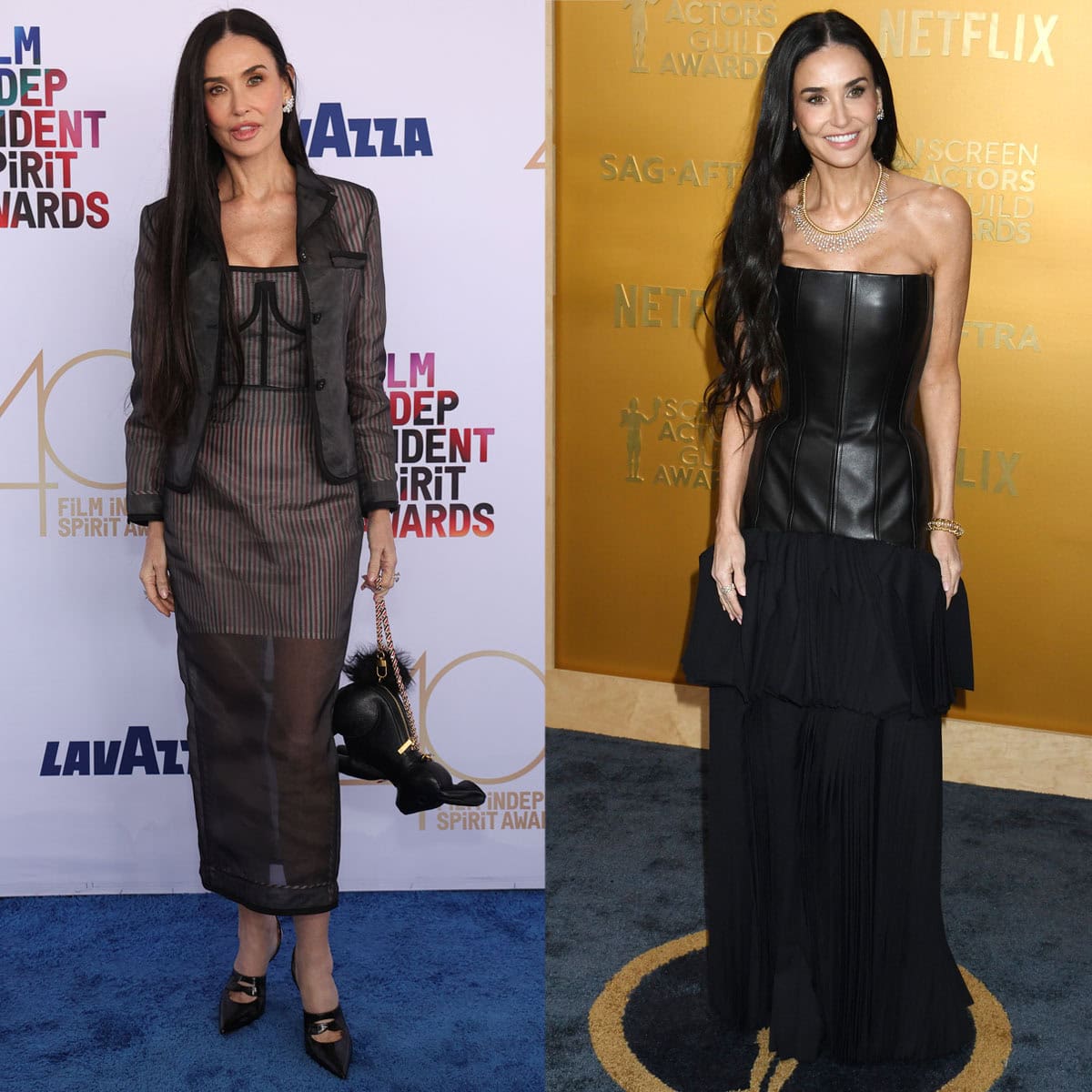 Demi Moore dons her signature black look at the 2025 Film Independent Spirit Awards and the 31st Screen Actors Guild Awards