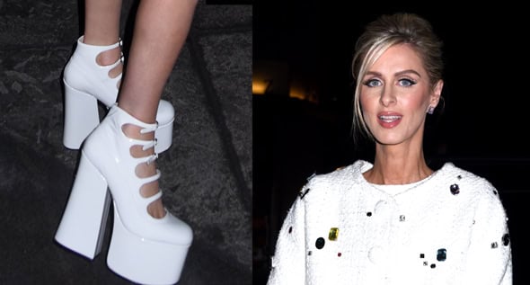 Nicky Hilton Glides in Soaring Strappy Boots & Tweed at Marc Jacobs’ NYFW Show