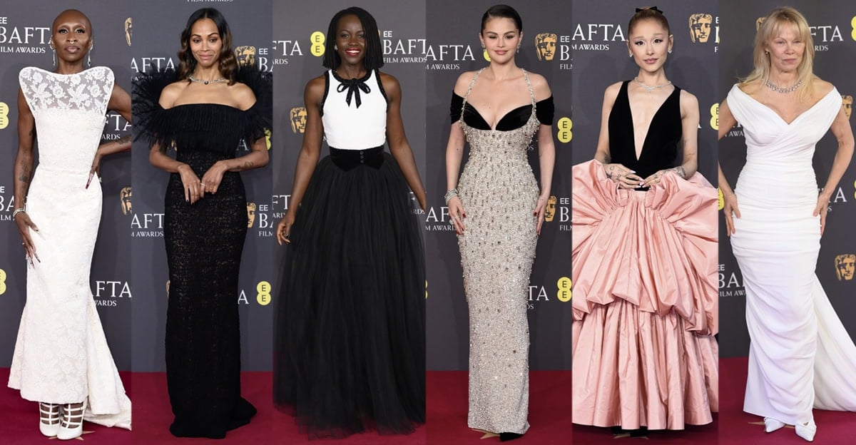 Cynthia Erivo, Zoe Saldana, Lupita Nyong'o, Selena Gomez, Ariana Grande, and Pamela Anderson wow in statement pumps and designer gowns at the 2025 EE British Academy Film Awards at The Royal Festival Hall