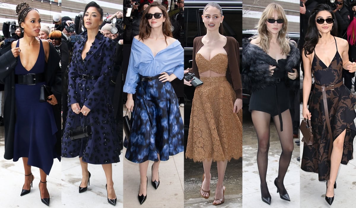 Kerry Washington, Nicole Scherzinger, Ella Hunt, Leni Klum, Suki Waterhouse, and Rachel Zegler wear somber and earthy tones at Michael Kors' New York Fashion Week show held at Terminal Warehouse’s Tunnel