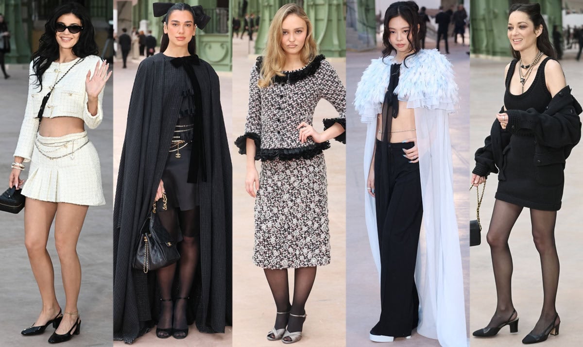 Kylie Jenner, Dua Lipa, Lily-Rose Depp, Jennie Kim, and Marion Cotillard look chic in dainty pumps and outfits at the Chanel Haute Couture Spring 2025 fashion show during Paris Fashion Week