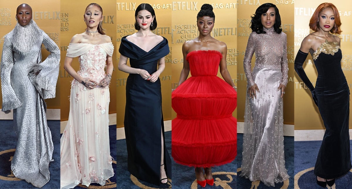 Cynthia Erivo, Ariana Grande, Selena Gomez, Danielle Deadwyler, Kerry Washington, and Keke Palmer stun in designer heels and gowns at the 31st Annual Screen Actors Guild Awards at Shrine Auditorium and Expo Hall