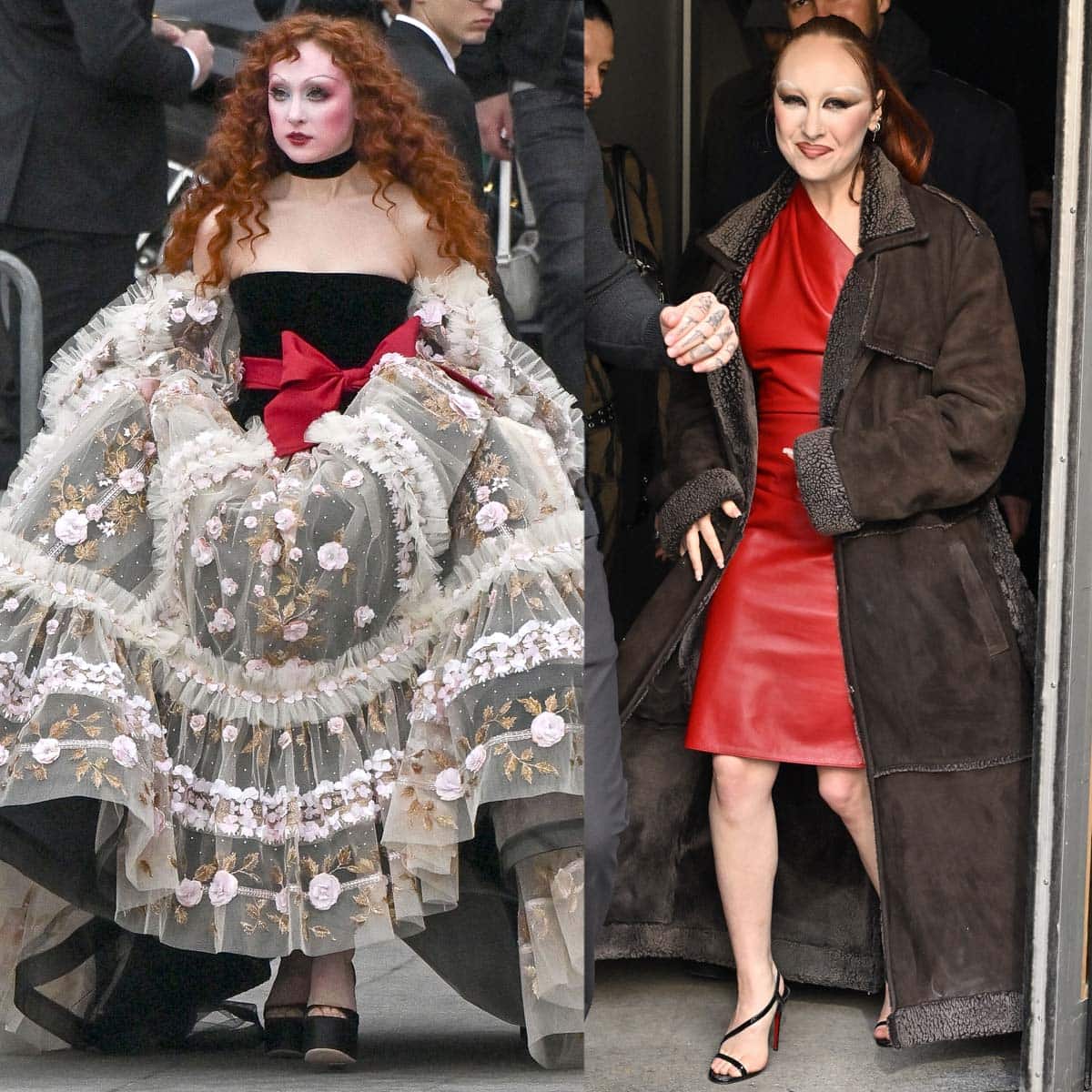 Chappell Roan showcases her style versatility in a flamboyant Valentino gown and Ludovic de Saint Sernin's red dress during Paris Fashion Week Fall/Winter 2025-2026